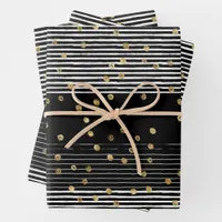 Gold Polka Dot Black White Abstract Wrapping Paper Sheets