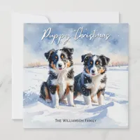 Cute Border Collie Puppies In Snow Puppy Christmas Holiday Card