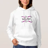 She Her Pretty Black and Pink Scroll  Hoodie