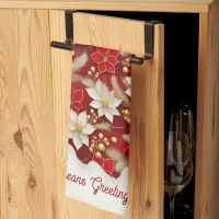 Red White Christmas Floral Pattern#17 ID1009 Kitchen Towel