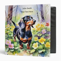 Dachshund Primroses Sausage Dog Woodland Flowers 3 Ring Binder