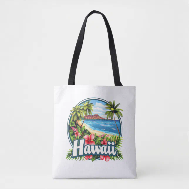 Hawaii Beach Tropical Flowers Mountains Travel Art Tote Bag