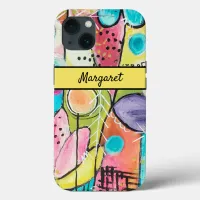 Modern Abstract Fun Whimsical Red Blue Green Pink iPhone 13 Case