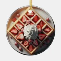 Waffles Whipped Cream and Strawberries Christmas Ceramic Ornament