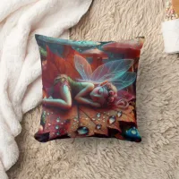 Little Whimsical Fairy Sleeping on a Leaf Throw Pillow