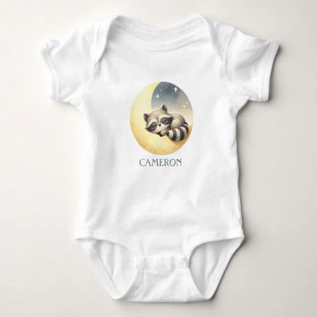 Raccoon on a Moon! Adorable Funny Custom Name Baby Baby Bodysuit