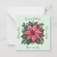 Mini Mint Green Poinsettia Christmas  Note Card