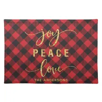 Buffalo Plaid Joy Peace Love Personalized Cloth Placemat