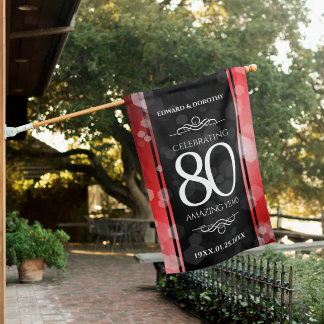 Elegant 80th Ruby Wedding Anniversary Celebration House Flag