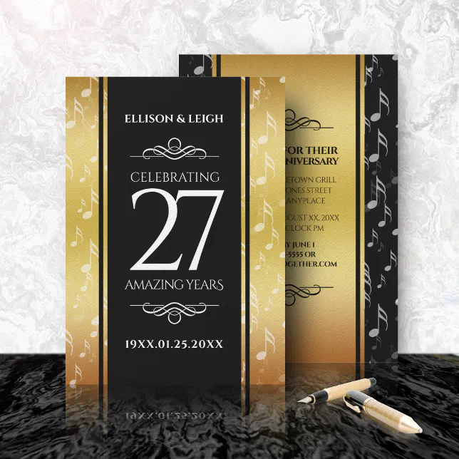 Elegant 27th Music Wedding Anniversary Celebration Invitation