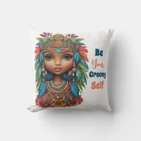 Groovy Girl Hippie Throw Pillow