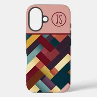 Cozy Autumn Tones Weave Pattern Monogrammed iPhone 16 Case