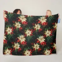 Beautiful Red and White Poinsettias Fleece Blanket