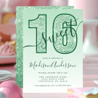 Green Glitter Script Sweet 16 Birthday Party Invitation