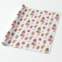Whimsical Snowmen, Gingerbread Men and Candies Wrapping Paper