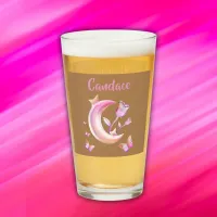 Pretty Pink- Moon, Butterfly, Floral - Monogram | Glass