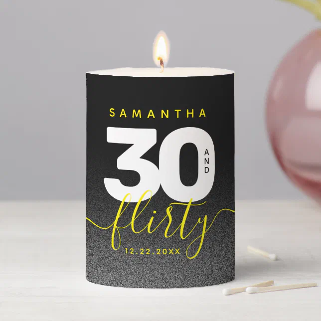 Modern Girly Bright Yellow 30 and Flirty Pillar Candle