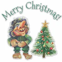 Cheeky Christmas Troll and Tree Delight  Sticker