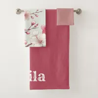 Personalized Cherry Blossom Bath Towel Set