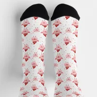 Santa Pig Funny Pink White and Red Christmas Socks