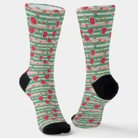 Green Stripes and Watermelon Pattern Socks