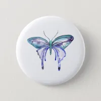 watercolor aqua blue purple butterfly button