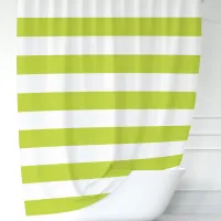 Modern Lime Green and White Wide Stripes  Shower Curtain