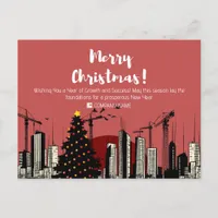 Festive Skyline and X-Max Tree Building Profession Holiday Postcard