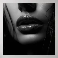 Close up of a woman's parted lips B&W photo Poster