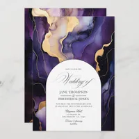 Black, Gold, and Dark Purple Ink Wedding Invitation