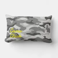 Girly Camouflage Black & White Monogram Yellow | Lumbar Pillow