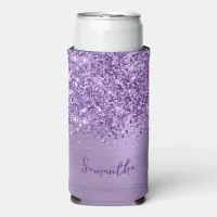 Glittery Light Purple Glam Script Name Seltzer Can Cooler