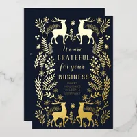 Blue Scandinavian Nordic Reindeer Business  Foil Holiday Card