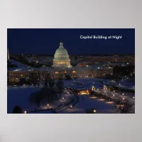 United States Capitol Building at Night Poster