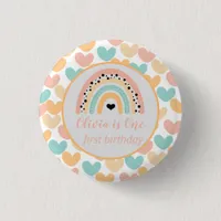 Rainbow & Hearts 1st Birthday Party Button