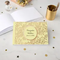 Rose Gold Foil Daisies Floral Yellow Wedding Foil Guest Book