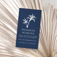 Navy Blue Tropical Palm Tree Wedding Website Enclosure Card
