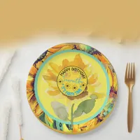 Sunflower  Birthday Girl Yellow Black  Paper Plates