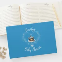 Snow Excited Blue Teddy Bear Baby Shower Guest Book