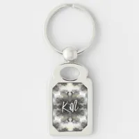 Monogram Black and Gold Pattern on White | Keychain