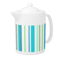 Aqua Blue Green Beach Color Stripes Teapot