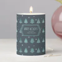 Christmas Trees and Snowflakes Pattern Teal ID863 Pillar Candle