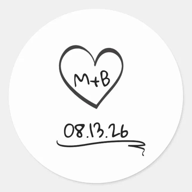 Simple Timeless Chic Initials Sketch Wedding Classic Round Sticker