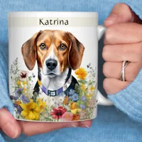 Beagle Dog Field of Flowers Your Name  Coffee Mug