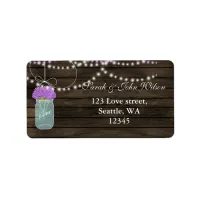 Purple Flowers Mason Jars Barn Wood Wedding Label