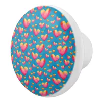 Multicolored Watercolor Hearts Ceramic Pull