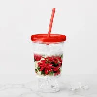 Festive Red White Floral Poinsettia Flowers Acrylic Tumbler