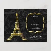 Gold Eiffel tower French Wedding rsvp Invitation Postcard