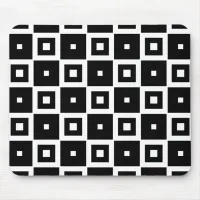 Contemporary Trendy Black & White Squares Pattern Mouse Pad