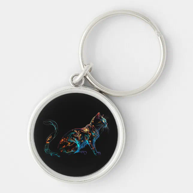 Plasma Cat on Black in Vibrant Colors Keychain